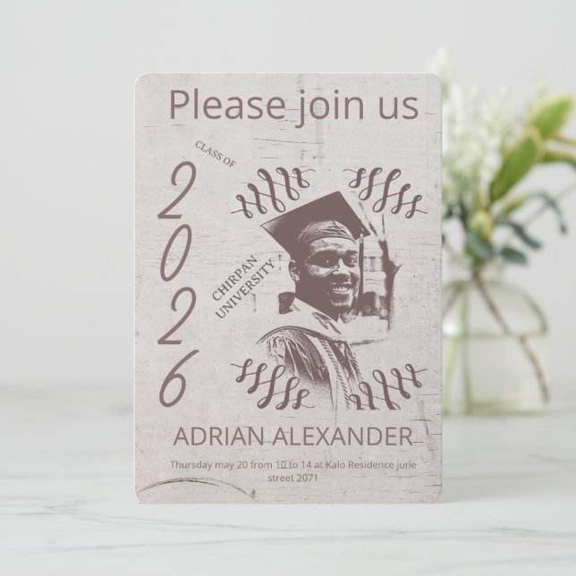 Convites Fundo cinza personalizado para foto de formatura (Em pé/Frente)