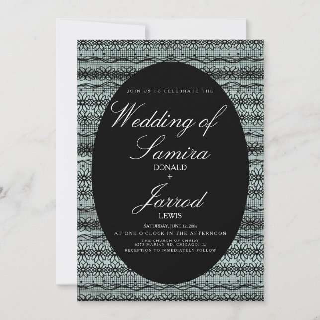 Convites Fundo de casamento de renda preta desenhada à mão  (Frente)