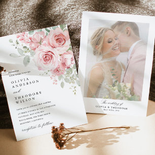 Convites Fundo de Foto de Casamento Floral Rosa Corado