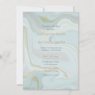Convites Fundo Dourado Azul de Marble Moderno
