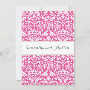Convites Fundo Personalizado do Casamento tema damasco Rosa