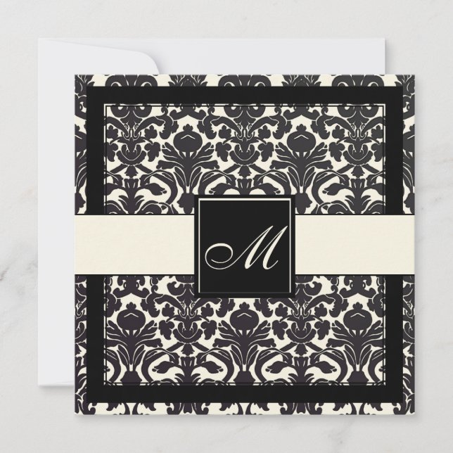 Convites Fundo PixDezines Black Flora Damask/DIY! (Frente)