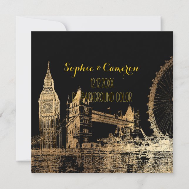 Convites Fundo PixDezines London/Faux Gold Foil/DIY (Frente)