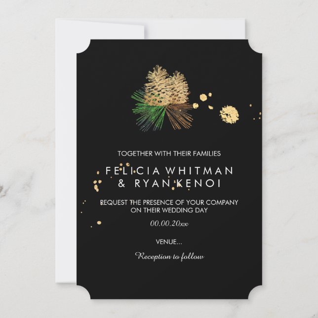 Convites Fundo PixDezines pinecones/Faux Gold Foil/DIY (Verso)