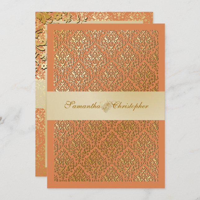 Convites Fundo PixDezines vavin damask/champagne/diy (Frente/Verso)