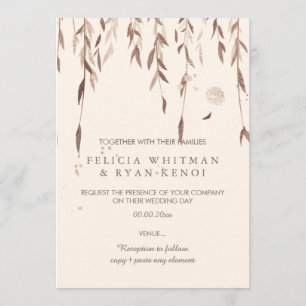 Convites Fundo PixDezines Willow/Faux Pink Dourado/DIY