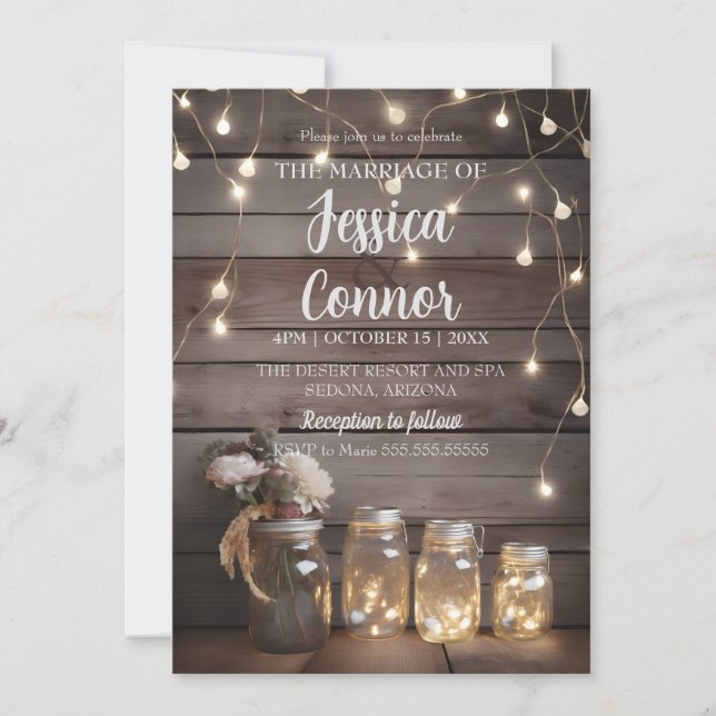 Convites Fundo Rustic Mason Jar Weding Wood Barn (Frente)