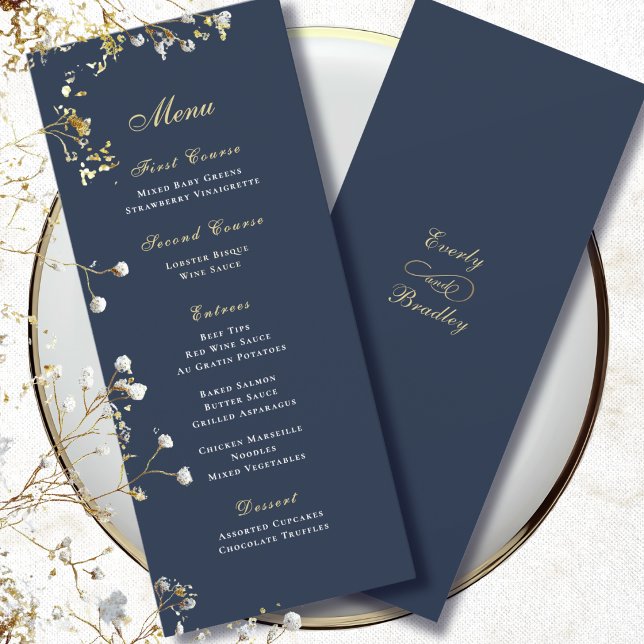 Convites Fundo Simples Azul Marinho Dourado Branco Menu de  (Criador carregado)