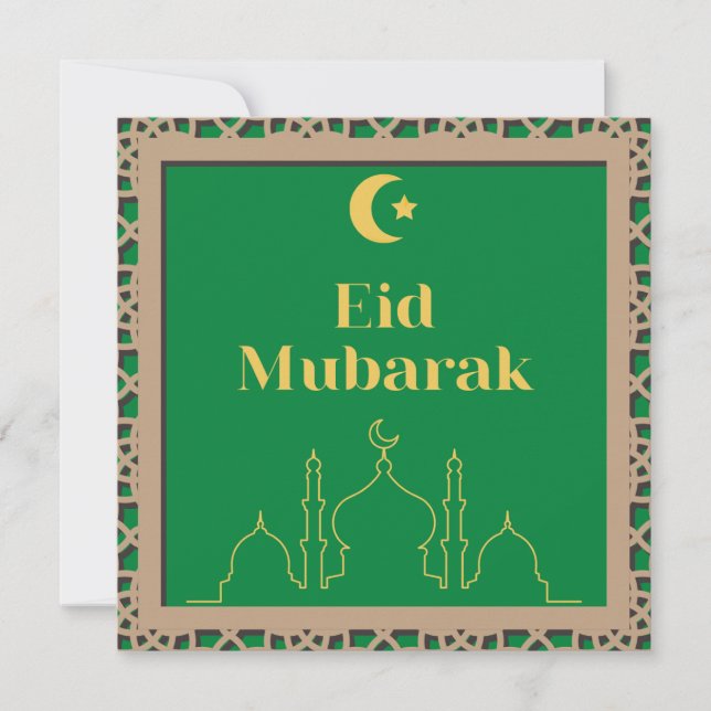 Convites Fundo Verde Eid Mubarak com Quadro de Efeito 3D (Frente)