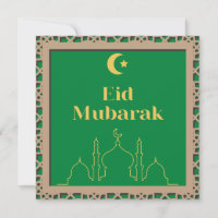 Fundo Verde Eid Mubarak com Quadro de Efeito 3D