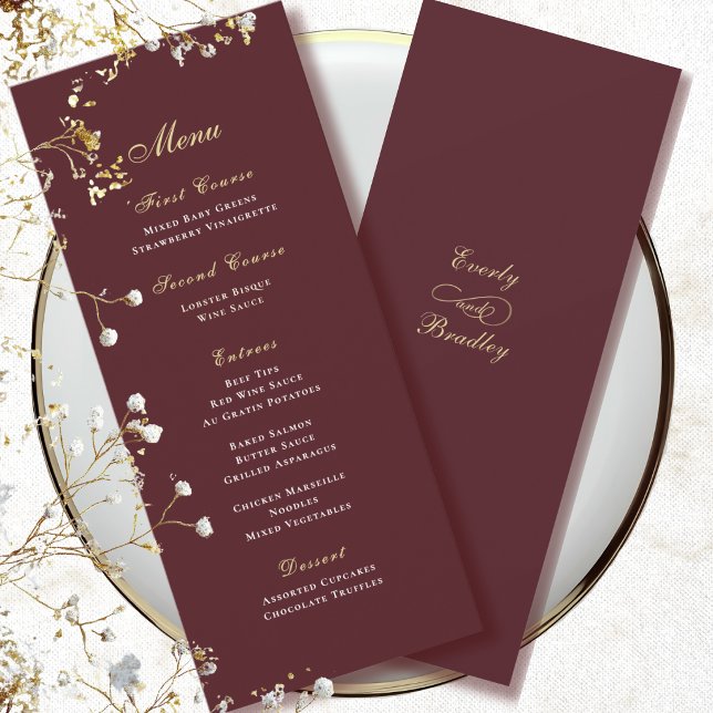 Convites Fundo Vermelho Borgonha Menu Script Dourado Branco (Criador carregado)