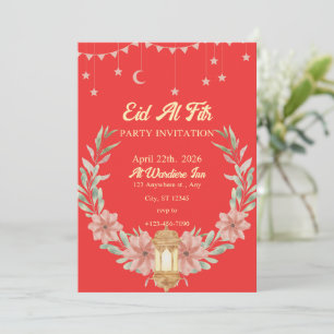 Convites Fundo Vermelho Floral de Aquarela