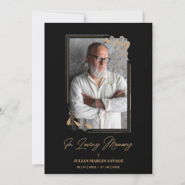 Convites Funeral Black Fake Golden Branches Photo Remember