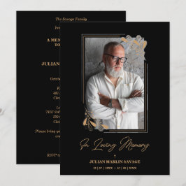 Convites Funeral Black Fake Golden Branches Photo Remember