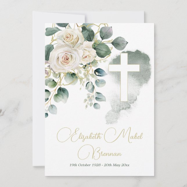 Convites Funeral Christian Elegant Rosa Floral (Verso)