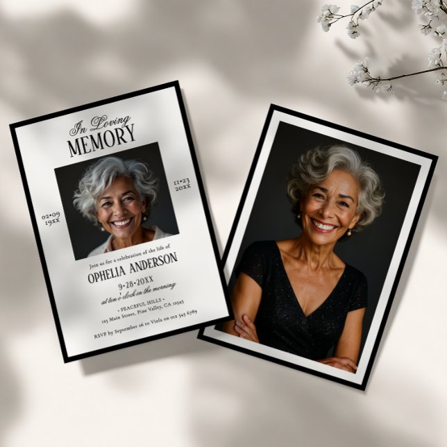Convites Funeral de 2 Fotografias Preto e Branco Moderno El (Criador carregado)