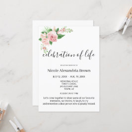 Convites Funeral de Celebração Floral Sinusca Elegante Rosa