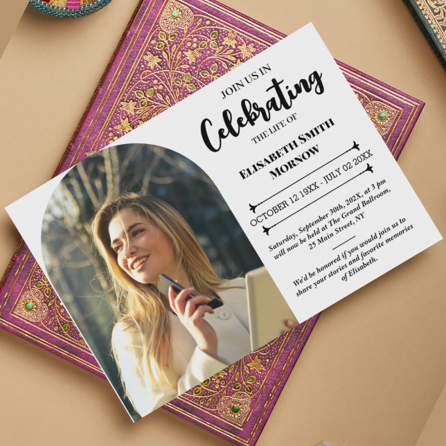 Convites Funeral de Foto Elegante - Celebração da Vida (Elegant Photo Funeral Invitation – Celebration of Life)