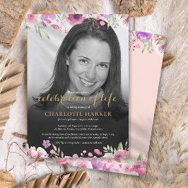 Convites Funeral de Fotografia Branca e Preta, Blush Floral