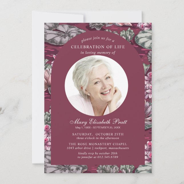 Convites Funeral de Fotografia de Red Waterlily Burgundy El (Frente)