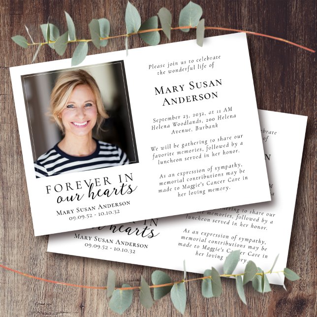 Convites Funeral de Fotos para Sempre em Nossos Corações (Criador carregado)