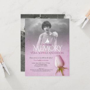 Convites funeral de rosa de foto roxa do serviço de memória