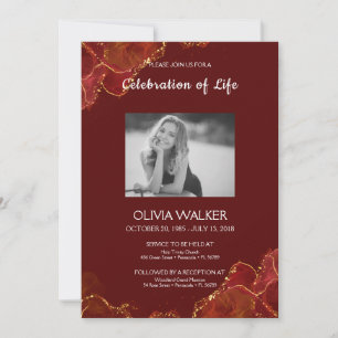 Convites Funeral Dourado e Borgonha Celebrando a Vida