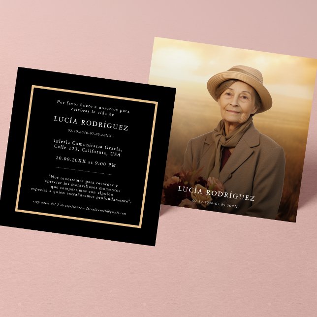 Convites Funeral em espanhol | Espanol Memorial Photo Black (Criador carregado)