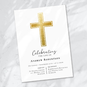 Convites Funeral Gold Foil Cross