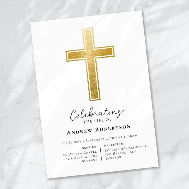 Convites Funeral Gold Foil Cross (Criador carregado)