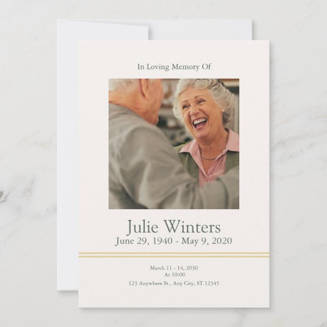Convites Funeral Invitation Template – Beige & Green (Frente)