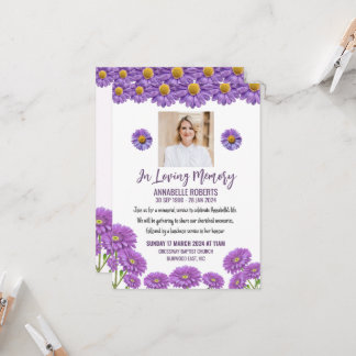 Convites Funeral Invitation with Purple Gerberas