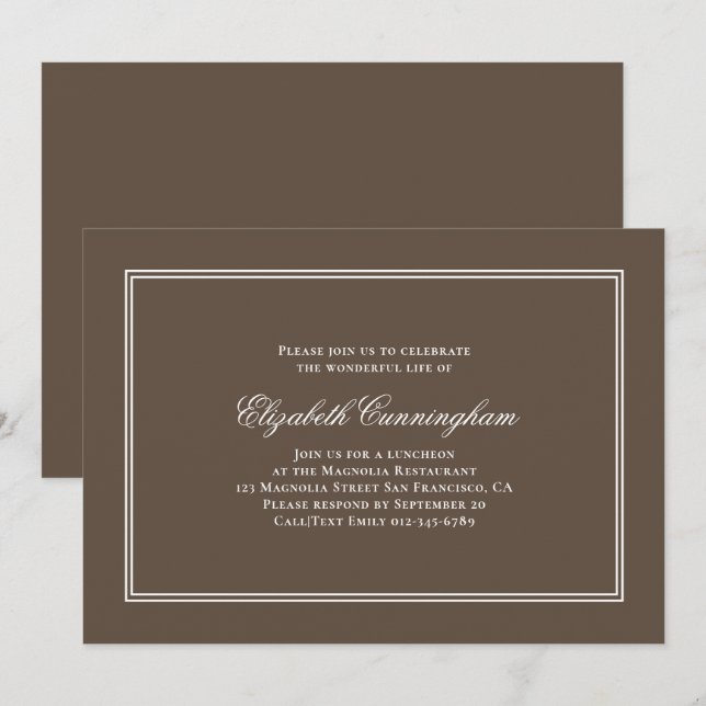 Convites Funeral memorável elegante clássico e simples (Frente/Verso)