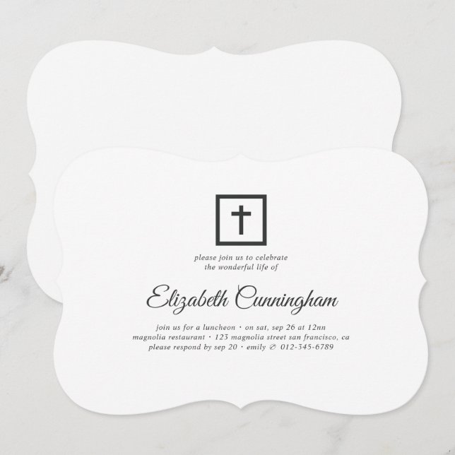 Convites Funeral Memorial Modern com Cruz Simples (Frente/Verso)