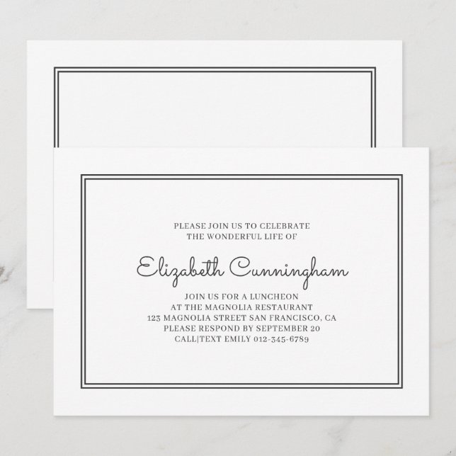 Convites Funeral Memorial Moderno e Simples Elegante (Frente/Verso)