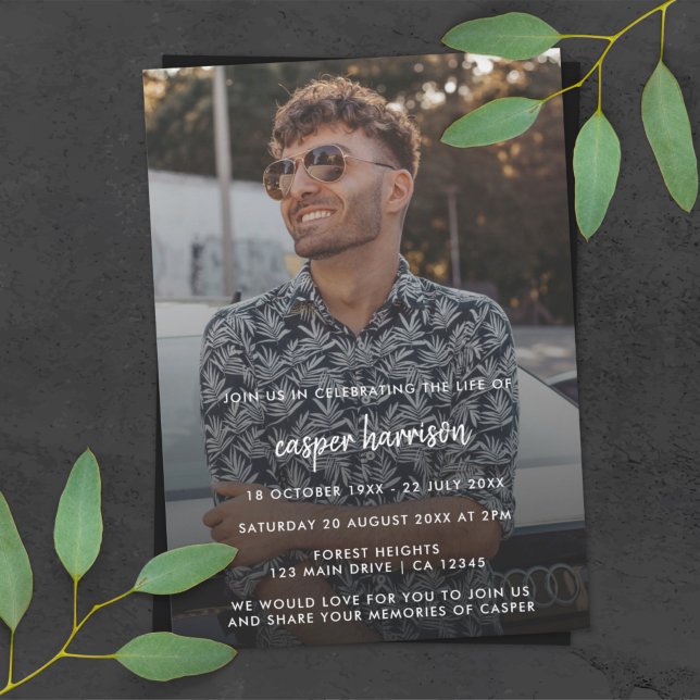 Convites Funeral Moderno | Celebração da Foto da Vida (Criador carregado)