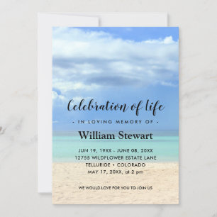 Convites Funeral Moderno Celebração de Life Beach