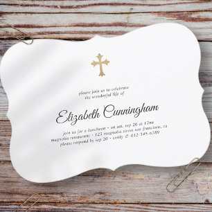 Convites Funeral Moderno Memorial com Cruz Dourada Faux