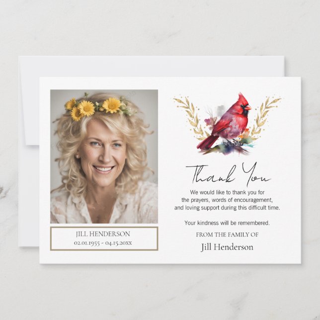 Convites Funeral Obrigado Cardeal Fotográfico (Frente)