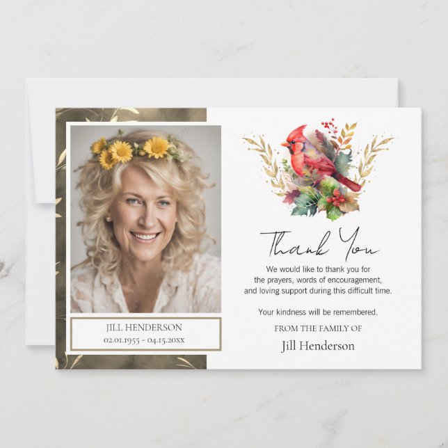 Convites Funeral Obrigado Cardeal Fotográfico (Frente)