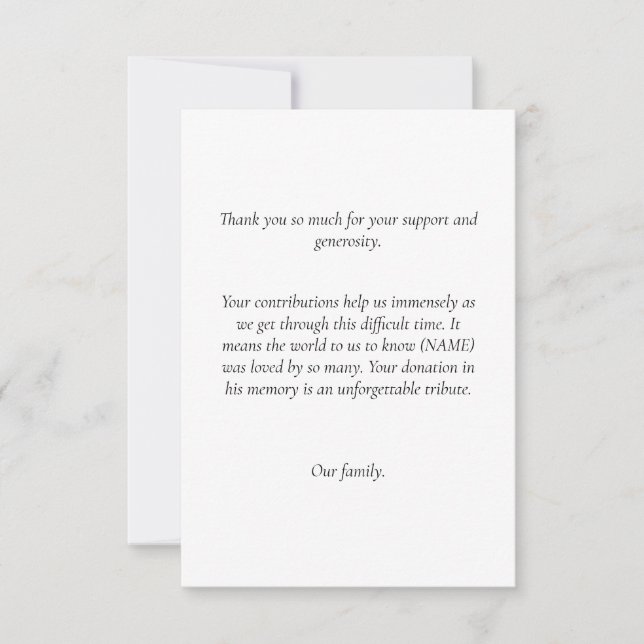 Convites Funeral Obrigado Notas para Doações (Frente)