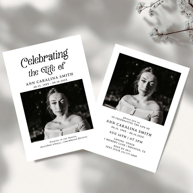 Convites Funeral Retro Mínimo Celebrando a Vida (Criador carregado)