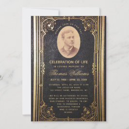 Convites Funeral Vintage Elegante Foto Preto Dourado