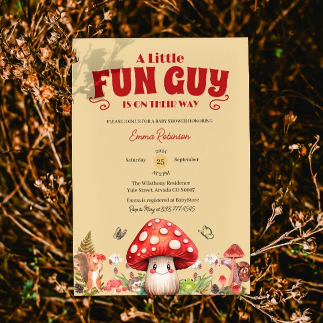 Convites Fungo Divertido Pequeno Cogumelo de Outono Churras (mushroom baby shower invitations rustic woodland forest whimsical enchanted snail forest littlefungi)