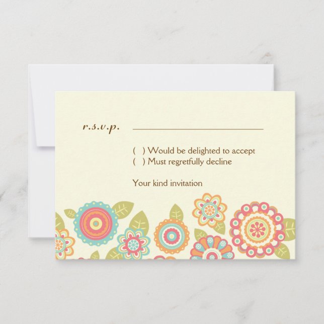 Convites Funky Boho Retro Flowers Casamento (Frente)