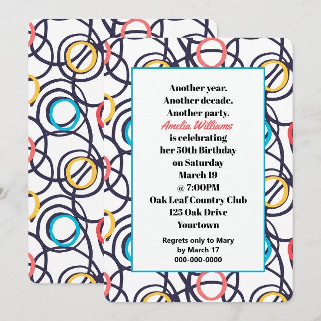 Convites Funky Doodles 50th Festa de aniversário (Frente/Verso)