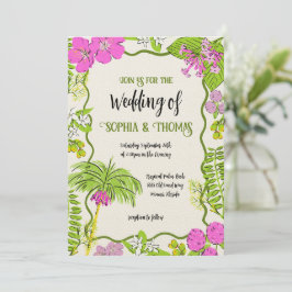 Convites Funky Drawn Casamento Floral Tropical