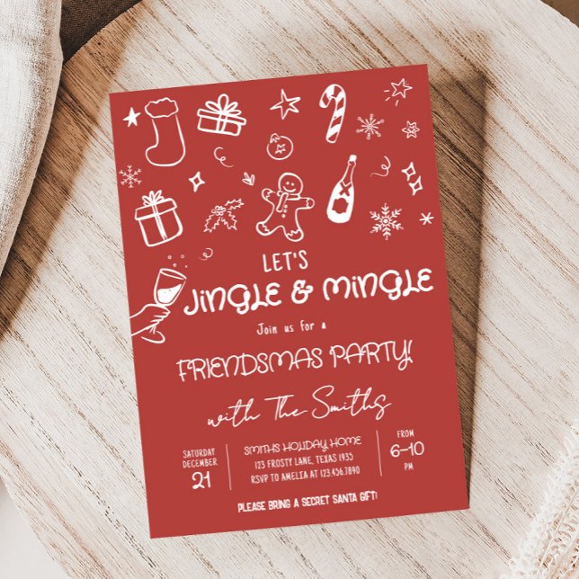 Convites Funky Hand Desenhou Jingle e a Festa de Natal de M (Jingle and Mingle Hand Drawn Christmas Party Invitation)