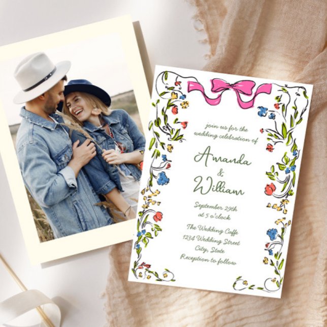 Convites Funky Hand Drawn Retro Casamento (Criador carregado)