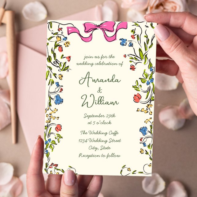 Convites Funky Hand Drawn Retro Casamento (Criador carregado)